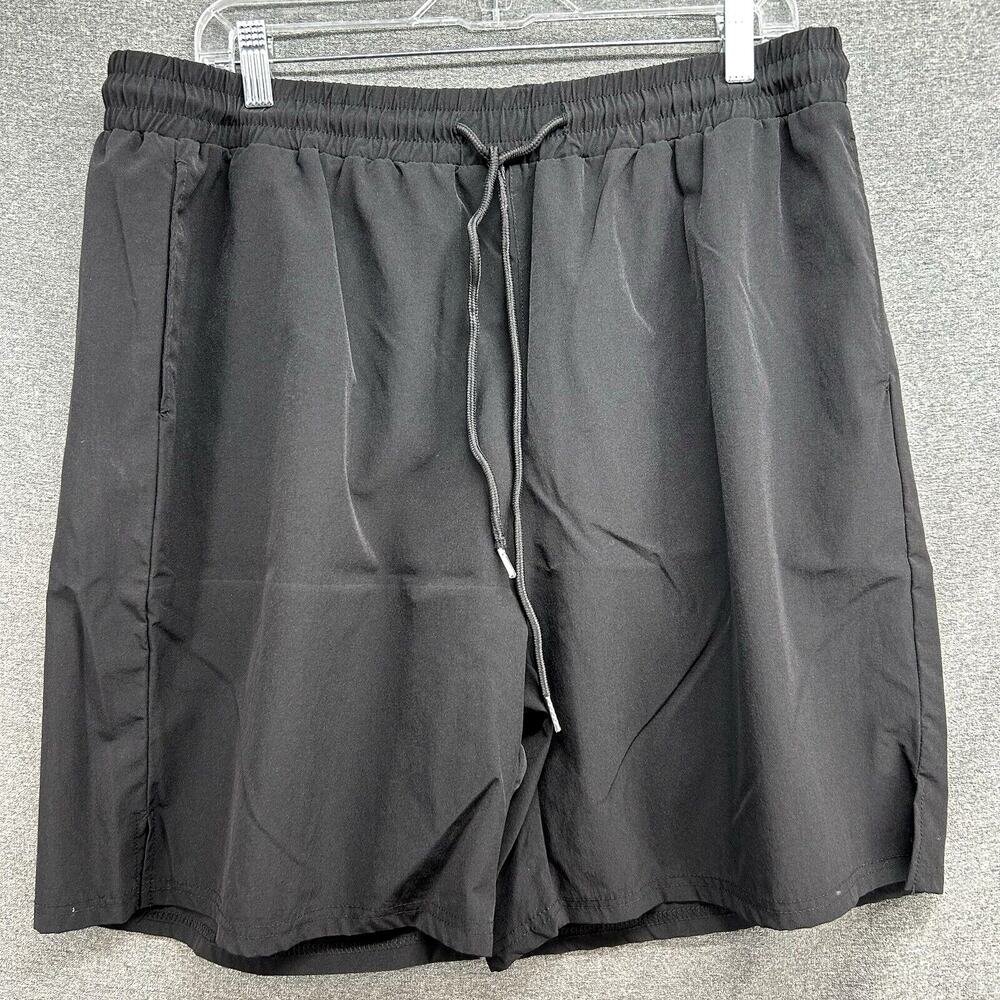 COOFANDY Mens 2XL Black Shorts Elastic Drawstring Waist Zipper Back Pocket Gym